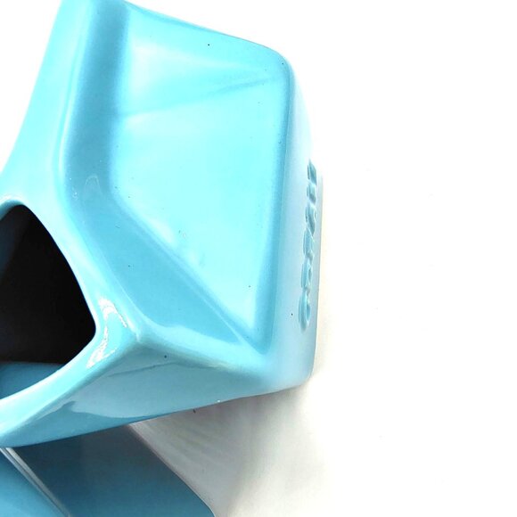 Ceramic Cream Carton Pitchers Turquoise Blue Set of 2, Modern Mid-Century Style - Picture 10 of 11